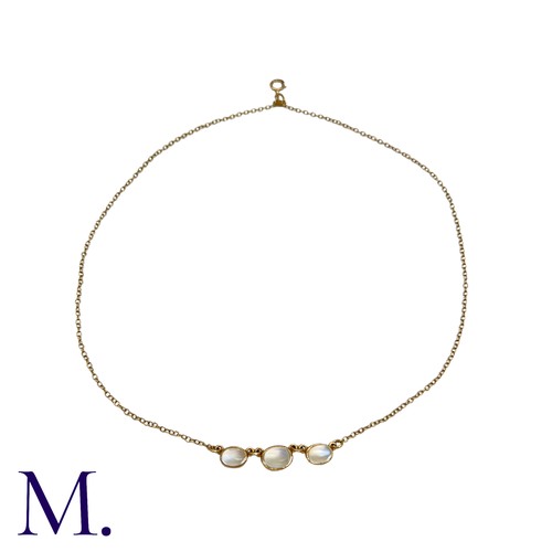 212 - A Moonstone Necklace in 9k yellow gold, set with three cabochon moonstone. Stamped 375 for 9 carat g... 