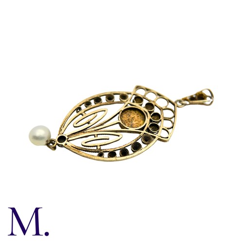 208 - An Arts and Crafts Pendant in silver, the openwork filigree design with light blue and white enamel ... 