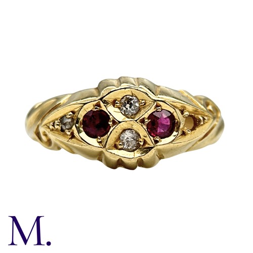 13 - A Ruby And Diamond Ring in 18k yellow gold, set with round cut rubies and round cut and rose cut dia... 