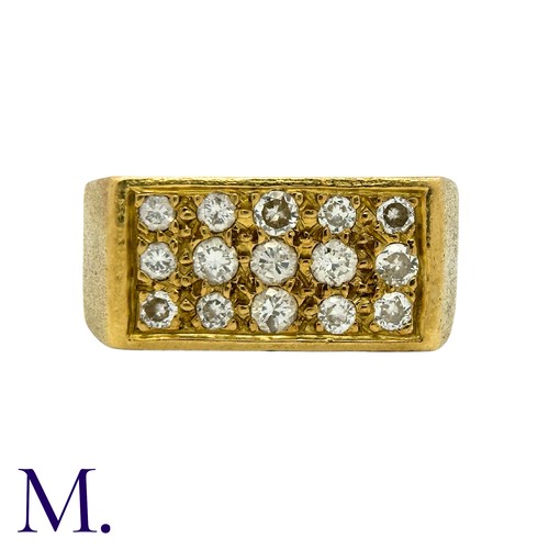 231 - A Diamond-Set Signet Ring in 18K yellow gold, with textured, matt-finish band, set with three rows o... 