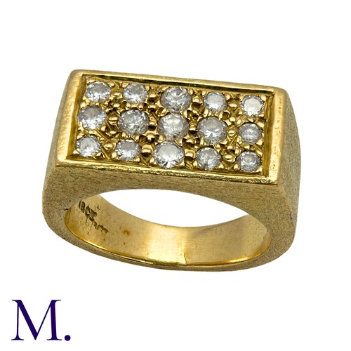 231 - A Diamond-Set Signet Ring in 18K yellow gold, with textured, matt-finish band, set with three rows o... 