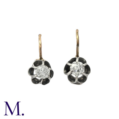 206 - A Pair of Antique Old Cut Diamond Earrings in yellow gold and silver, each comprising an old cut dia... 
