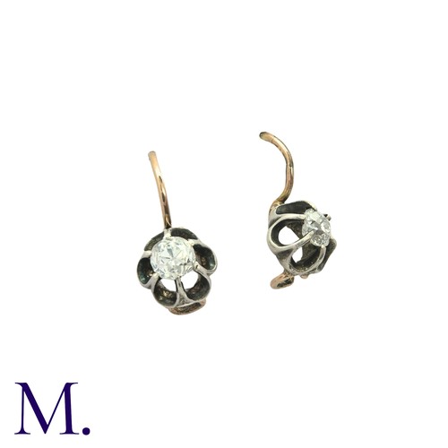 206 - A Pair of Antique Old Cut Diamond Earrings in yellow gold and silver, each comprising an old cut dia... 