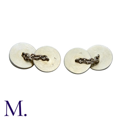 217 - A Pair of Onyx, Crystal & Diamond Cufflinks in 18K white gold, with each crystal disc inlaid with on... 