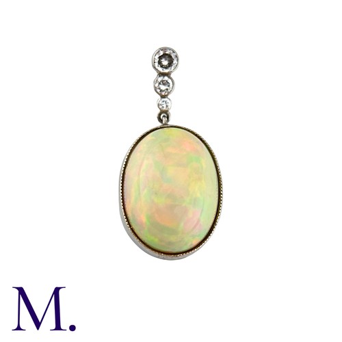 160 - An Opal And Diamond Pendant in platinum, set with a principal cabochon opal of approximately 5.00cts... 