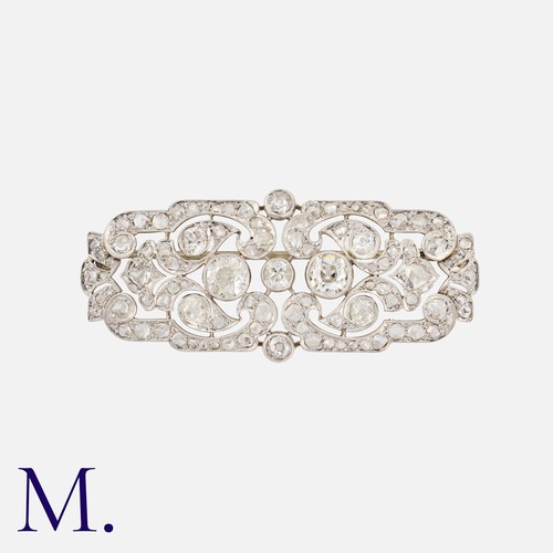 57 - A Fine Diamond Plaque Brooch in 18K white gold, set with old cut and rose cut diamonds, the largest ... 