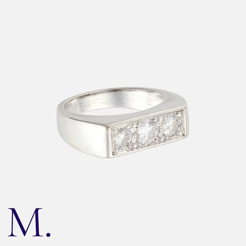 3 - A Diamond 3-Stone Ring in 18ct white gold, set with three old cut diamonds totalling approximately 0... 