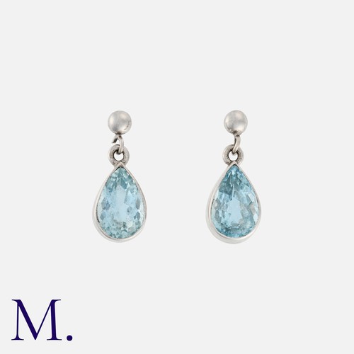 94 - A Pair of Aquamarine Earrings in 18K white gold, each set with a pear-cut aquamarine. Stamped 750 fo... 