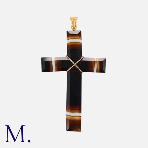 58 - A Banded Agate Crucifix, designed as a cross cut from a single large piece of banded agate. Unmarked... 