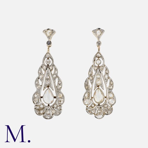 116 - A Pair Of Rose Cut Diamond Earrings in 18k yellow gold and platinum, each set with a principal rose ... 