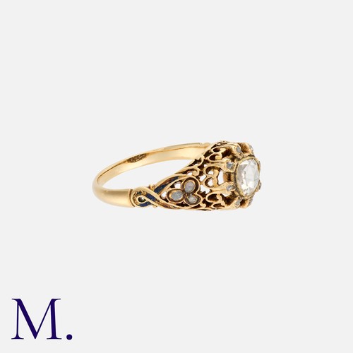 55 - An Antique Rose Cut Diamond Ring in yellow gold, the ornate  body set with a principal rose cut of a... 