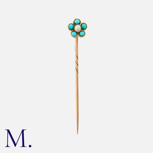 69 - A Collection of Antique Stick Pins in yellow gold including one set with golden topaz (7.4cm), one w... 