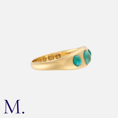 3 - A Turquoise Gypsy Ring in 18k yellow gold, set with three cabochon turquoise. British hallmark for 1... 