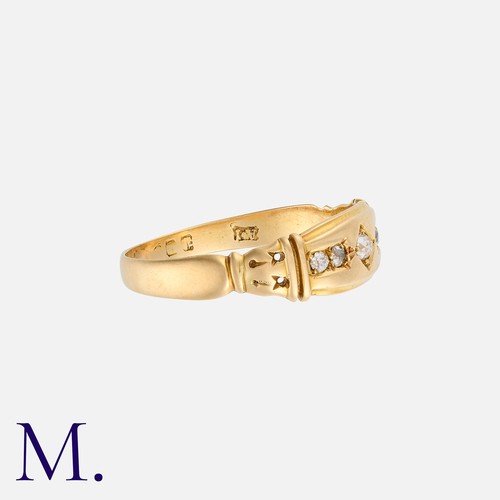 1 - An Antique Diamond Gypsy Ring in yellow gold, set with five old cut diamonds to a stylised band. Mar... 