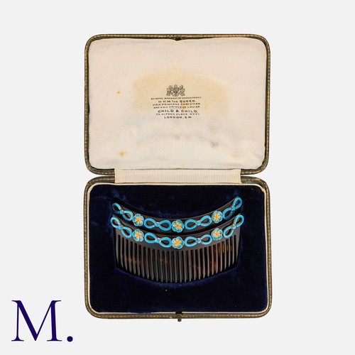 190 - Child & Child, A Pair Of Antique Tortoiseshell Haircombs, with blue and yellow guilloché enamel deco... 