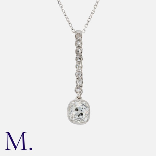 81 - An Old Cut Diamond Pendant in 18k white gold, comprising an articulated drop set with eight rose cut... 