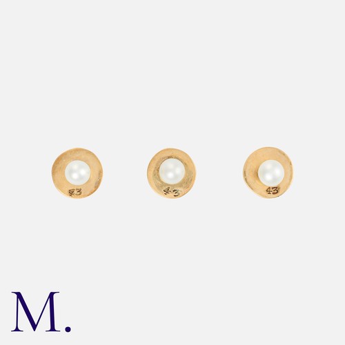 112 - A Boxed Set Of Three Pearl Dress Studs in yellow gold, each set with a pearl of approximately 4.1mm,... 