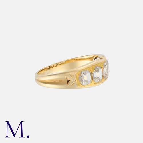 49 - An Antique Diamond Gypsy Ring in yellow gold, set with five cushion-shaped old-cut diamonds, weighin... 