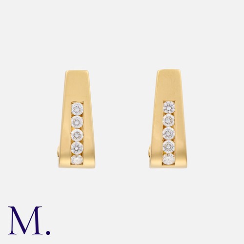 150 - A Pair of Diamond Hoop Earrings in 18K yellow gold, each set with five round brilliant diamonds weig... 