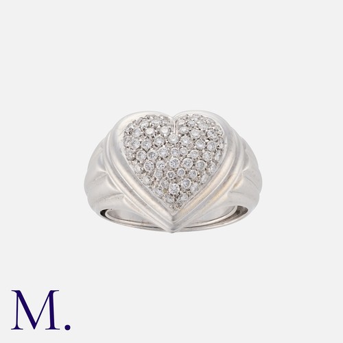 216 - REPOSSI, A Diamond Heart Ring in 18k white gold, designed as a heart, with fluted shoulders. Signed ... 