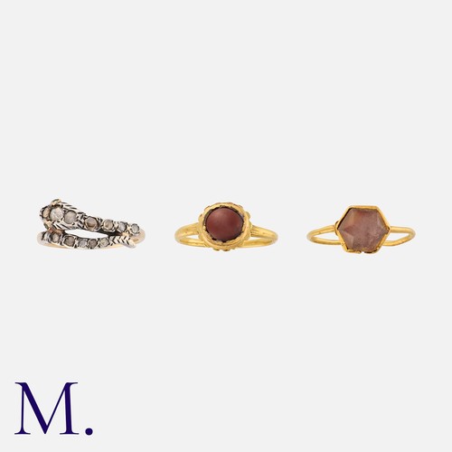 25 - A Collection Of Three Antique Rings comprising two gem-set rings in yellow gold, and one diamond set... 