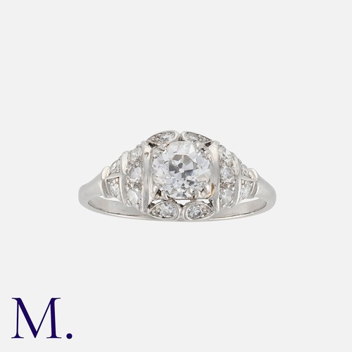 219 - An Art Deco Diamond Ring in platinum set with an old cut diamond weighing approx. 0.85ct (Approx. H ... 