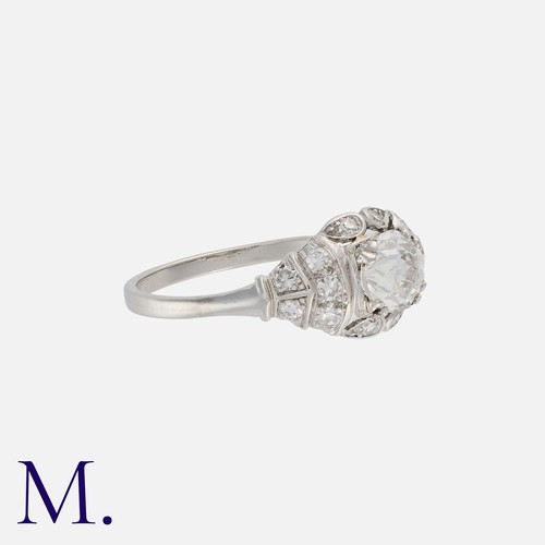 219 - An Art Deco Diamond Ring in platinum set with an old cut diamond weighing approx. 0.85ct (Approx. H ... 