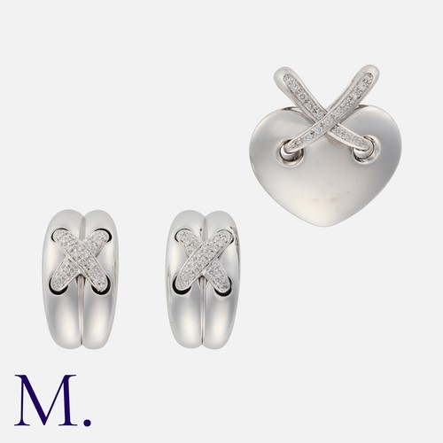 84 - CHAUMET , A Diamond 'Liens' Collection Heart Pendant And Earring Suite in 18k white gold. comprising... 