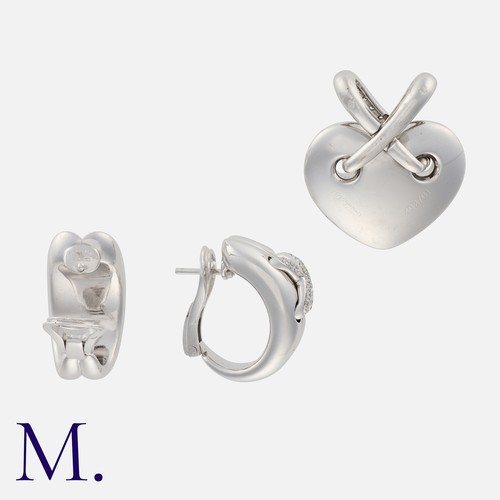 84 - CHAUMET , A Diamond 'Liens' Collection Heart Pendant And Earring Suite in 18k white gold. comprising... 