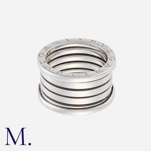 7 - BULGARI. A B.Zero1 Ring in 18K white gold with four rows.  Based on Rome's Colosseum, the design has... 