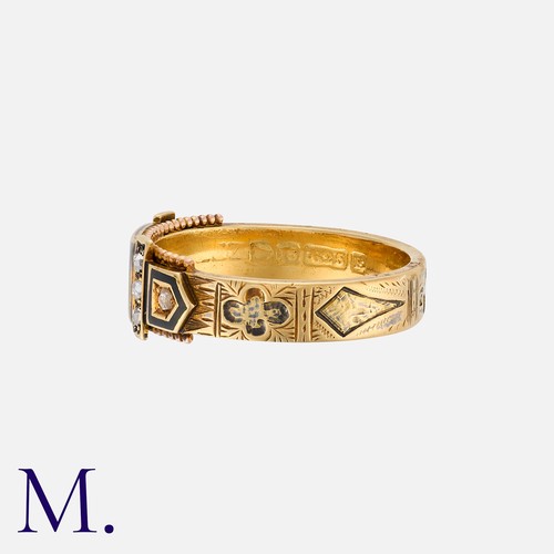 66 - An Antique Enamel And Diamond Ring in 15k yellow gold, decorated in black enamel and rose cut diamon... 