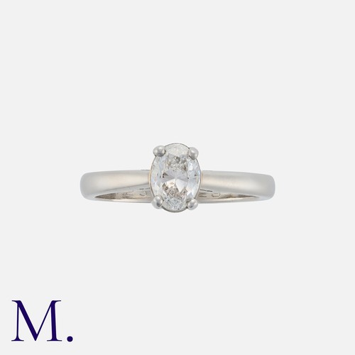 152 - An Oval-Cut Diamond Ring in platinum, set with an oval cut diamond weighing approx. 0.65ct. Hallmark... 