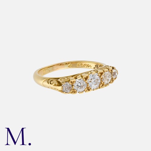 65 - An Old Cut Diamond Five Stone Ring in yellow gold, set with five old cut diamonds totalling approxim... 