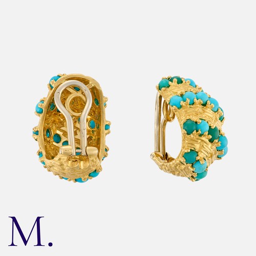 205 - CARTIER. A Pair of Vintage Turquoise Earrings in 18K yellow gold, set with cabochon turquoise stones... 