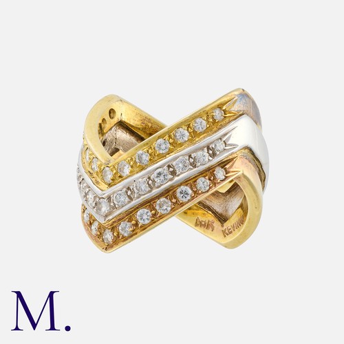 80 - A Diamond Ring in 18k yellow, white and rose gold, in chevron design, set with round cut diamonds to... 