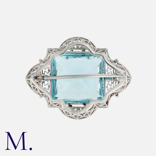 100 - BLACK STARR AND FROST, An Important Art Deco Aquamarine & Diamond Brooch in platinum, set in an elab... 