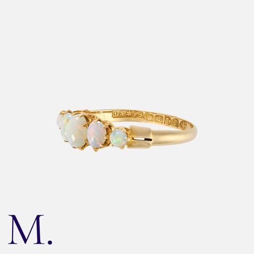 201 - An Antique Opal 5-Stone Ring in 18K yellow gold, set with five opal cabochons.  Hallmarked for 18ct ... 