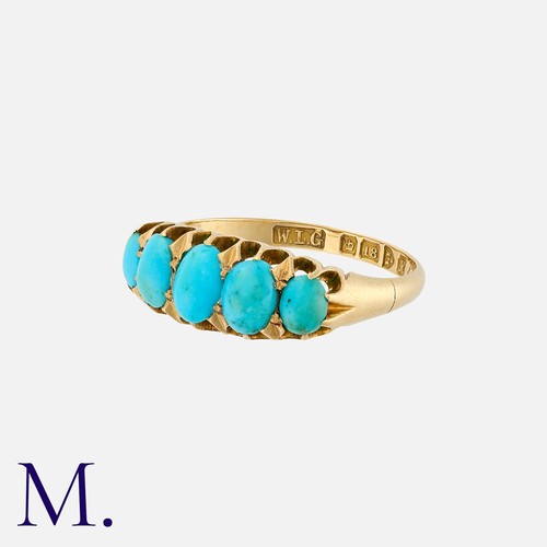 161 - An Antique Turquoise 5-Stone Ring in 18K yellow gold, set with five cabochon turquoises.  Hallmarked... 