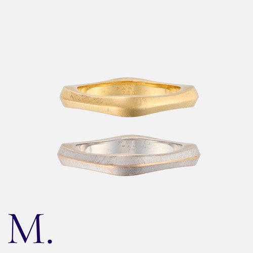 171 - FRED OF PARIS. A Pair of Gold Rings in 18K yellow and white gold, with squared outer form.  Signed F... 