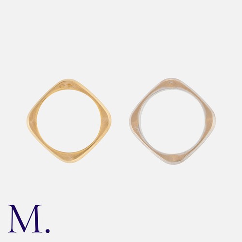 171 - FRED OF PARIS. A Pair of Gold Rings in 18K yellow and white gold, with squared outer form.  Signed F... 