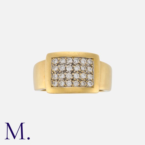 138 - A Diamond Ring in 18K yellow gold, pavé set with 24 round cut diamonds.  French marks for 18ct gold.... 