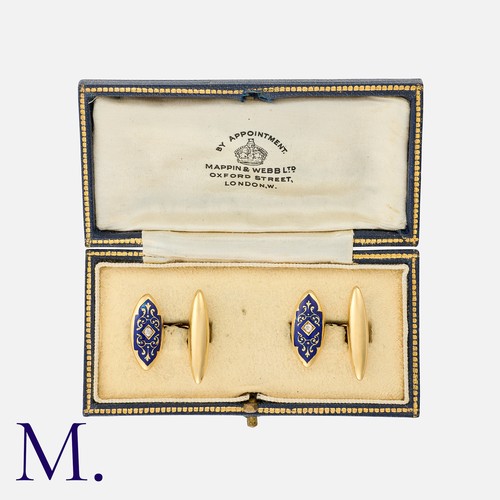 87 - A Pair Of Enamel And Diamond Cufflinks in 18k yellow gold, with ornate enamelled decoration, each se... 