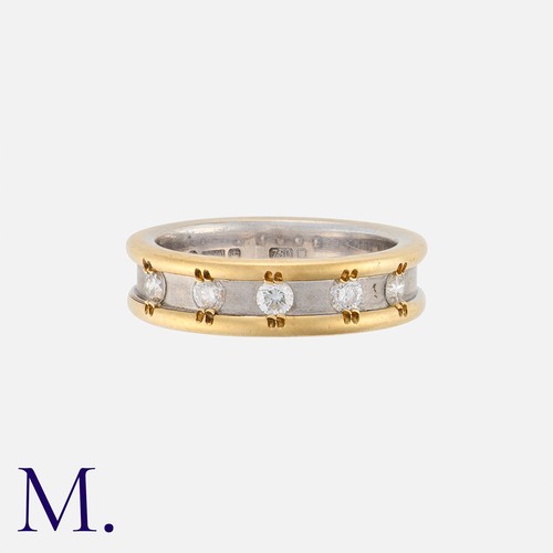 132 - A Diamond Set Band Ring in 18k yellow and white gold, bezel set with five round cut diamonds totalli... 