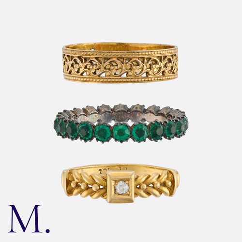 171 - A Collection Of Three Rings, comprising a diamond set ring marked 18ct, an unmarked yellow gold open... 