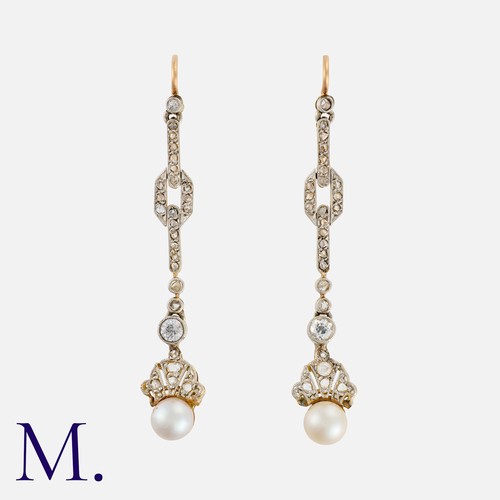 77 - A Pair Of Pearl And Diamond Earrings in yellow gold, each comprising a series of articulated links, ... 