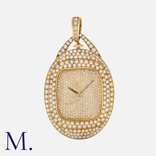 162 - VACHERON CONSTANTIN. A Diamond Pendant Watch in 18K yellow gold with large rectangular pavé-set diam... 