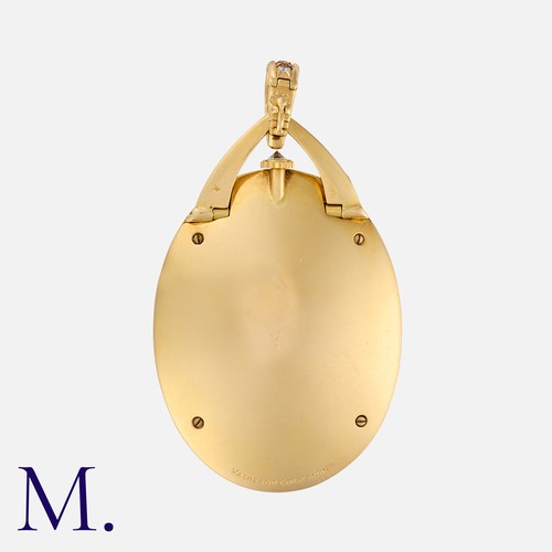 162 - VACHERON CONSTANTIN. A Diamond Pendant Watch in 18K yellow gold with large rectangular pavé-set diam... 