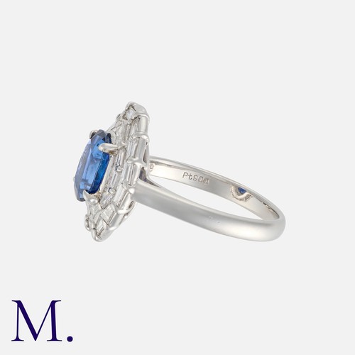 168 - A Sapphire and Diamond Ring in platinum, set with an oval cut sapphire of approximately 1.73 carats,... 