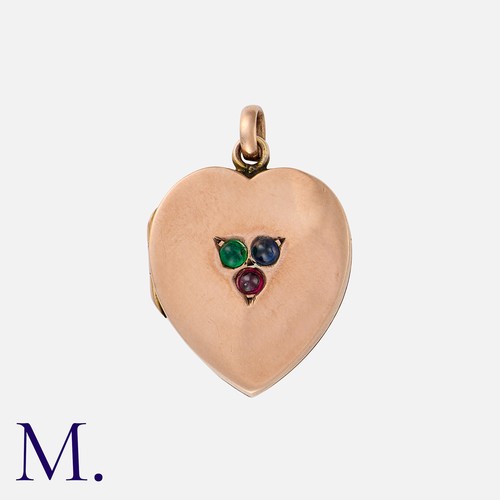 71 - A Ruby, Sapphire and Emerald Gold Cased Locket Pendant in yellow gold, of heart shape, set to the fr... 