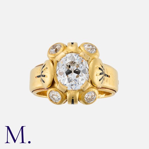 94 - CHARLES RIVAUD. A Diamond Ring in 18K yellow gold set with an old cushion cut diamond weighing appro... 